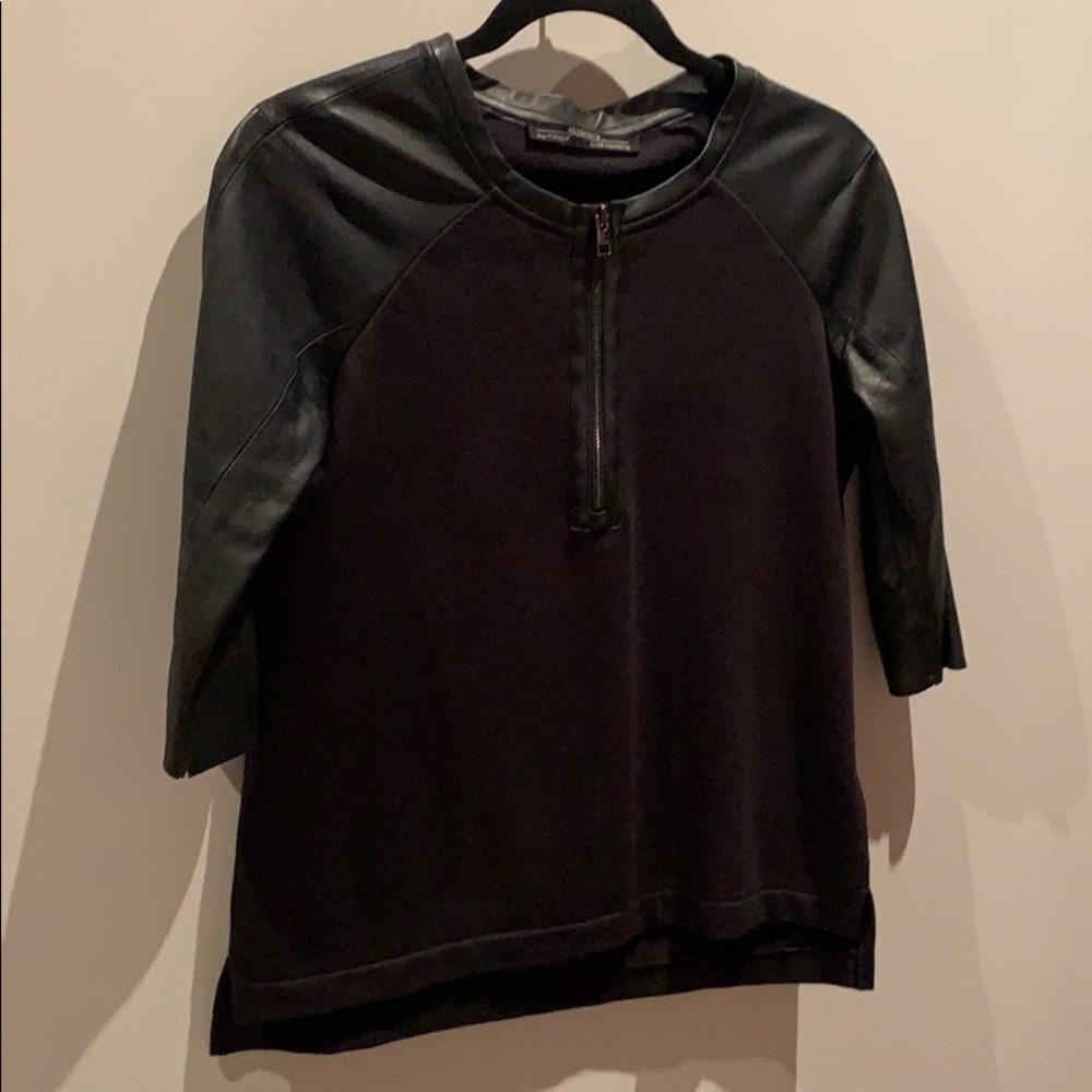 All Saints top with leather sleeves.